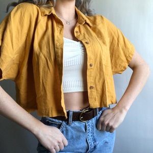 Yellow Boxy Collared Cropped Shirt Small